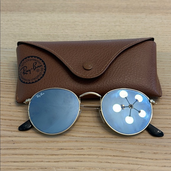 Ray-Ban Gold Frame Sunglasses with Blue Lenses - Picture 1 of 5